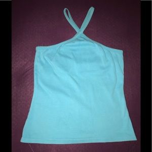 Blue halter neck tank